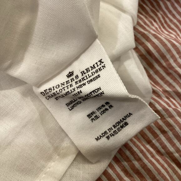 Designers Remix Charlotte Eskildsen Milly pinstripe pink white ruffle mini dress - Picture 8 of 9